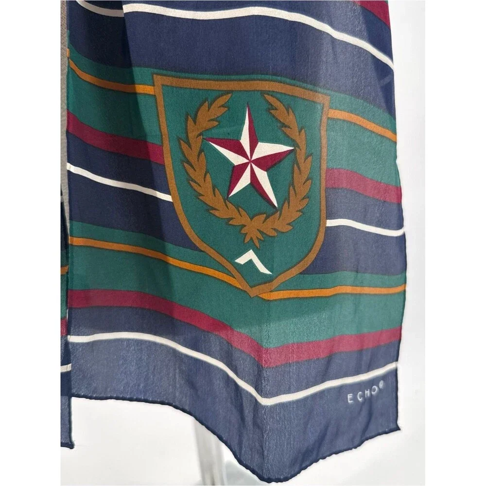 Echo Silk Scarf Striped Lightweight Accessory Preppy Nautical Crest Vintage